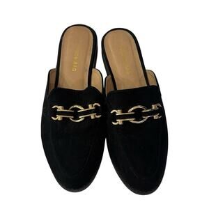 London Rag Sophie black mules with a gold-tone horsebit size 6